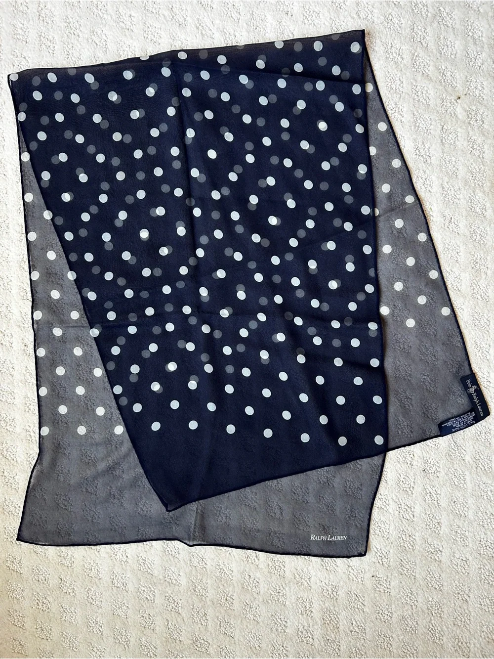 Classic!  Vintage Ralph Lauren Polka Dot Silk Scarf